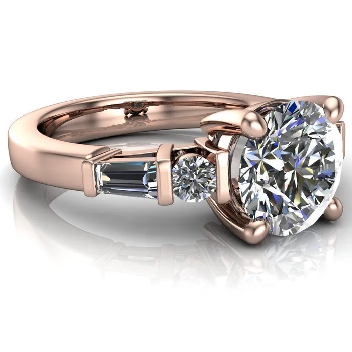 Rings Gale Round Center Stone 4 Prong Double Diamond Side Comfort Fit Ring Fire Brilliance 