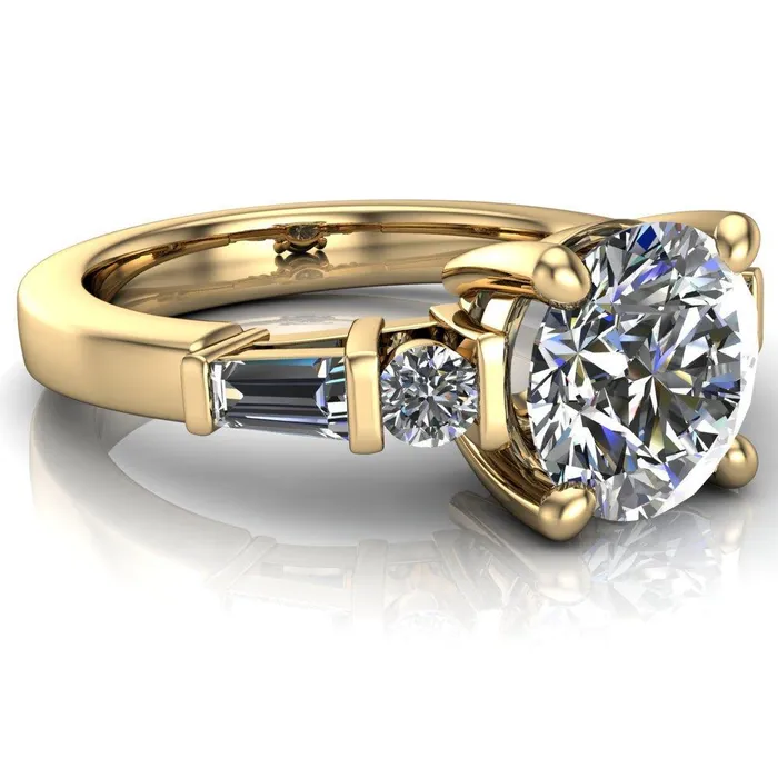 Rings Gale Round Center Stone 4 Prong Double Diamond Side Comfort Fit Ring Fire Brilliance 