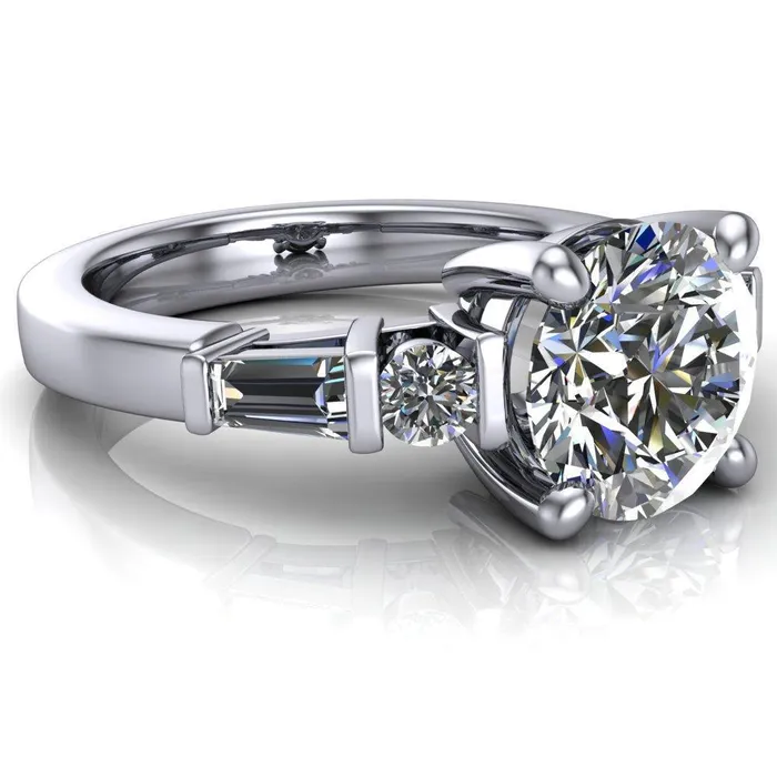 Rings Gale Round Center Stone 4 Prong Double Diamond Side Comfort Fit Ring Fire Brilliance 