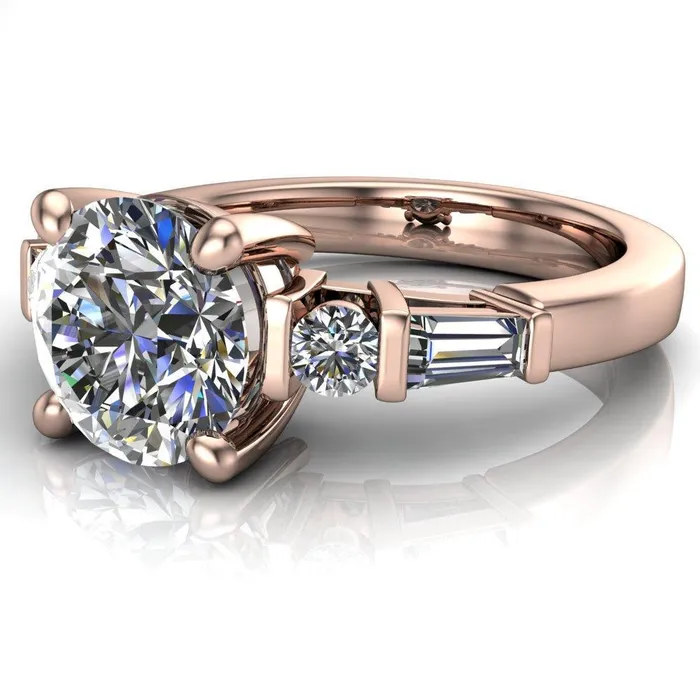 Rings Gale Round Center Stone 4 Prong Double Diamond Side Comfort Fit Ring Fire Brilliance 