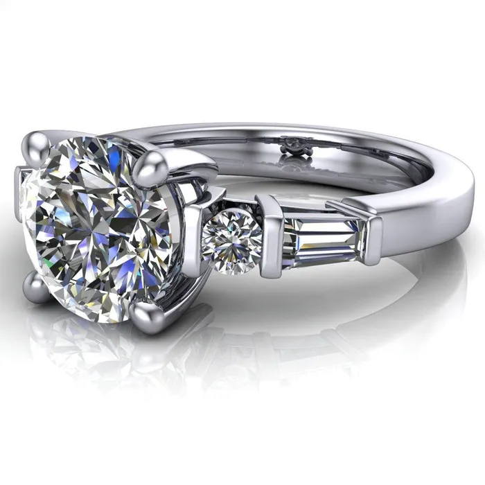 Rings Gale Round Center Stone 4 Prong Double Diamond Side Comfort Fit Ring Fire Brilliance 