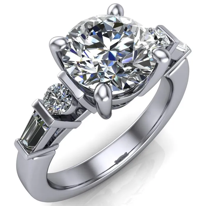 Rings Gale Round Center Stone 4 Prong Double Diamond Side Comfort Fit Ring Fire Brilliance 