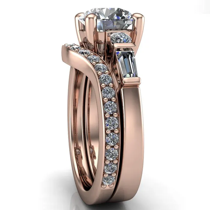 Rings Gale Round Center Stone 4 Prong Double Diamond Side Comfort Fit Ring Fire Brilliance 