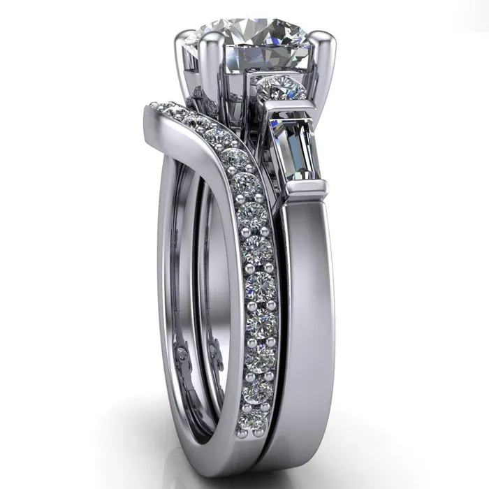 Rings Gale Round Center Stone 4 Prong Double Diamond Side Comfort Fit Ring Fire Brilliance 