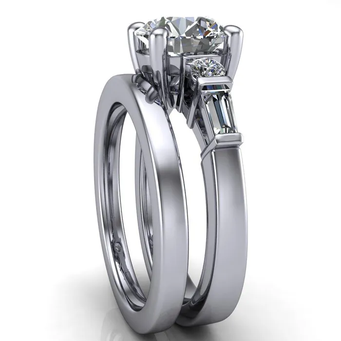 Rings Gale Round Center Stone 4 Prong Double Diamond Side Comfort Fit Ring Fire Brilliance 