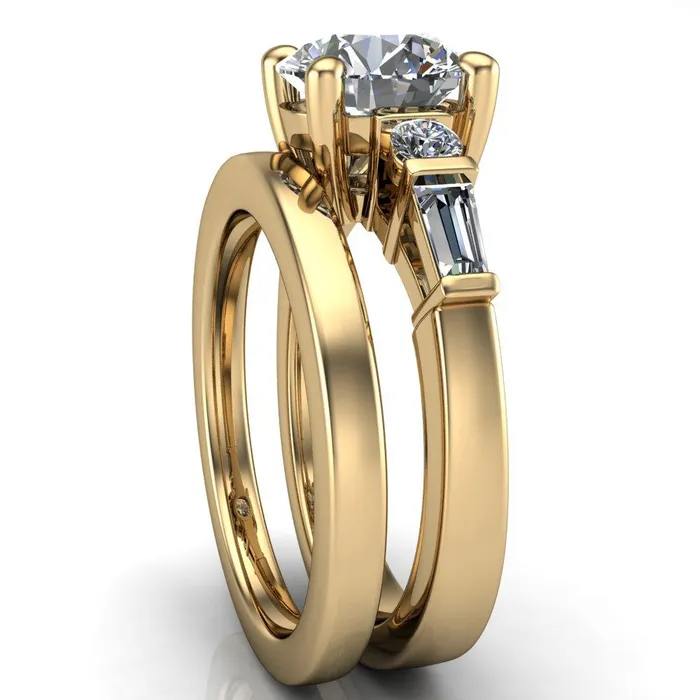 Rings Gale Round Center Stone 4 Prong Double Diamond Side Comfort Fit Ring Fire Brilliance 