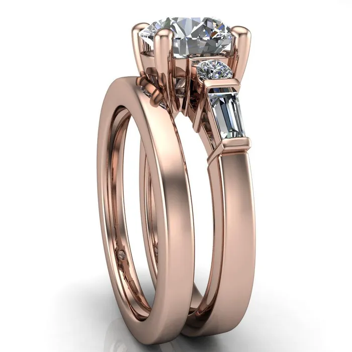 Rings Gale Round Center Stone 4 Prong Double Diamond Side Comfort Fit Ring Fire Brilliance 