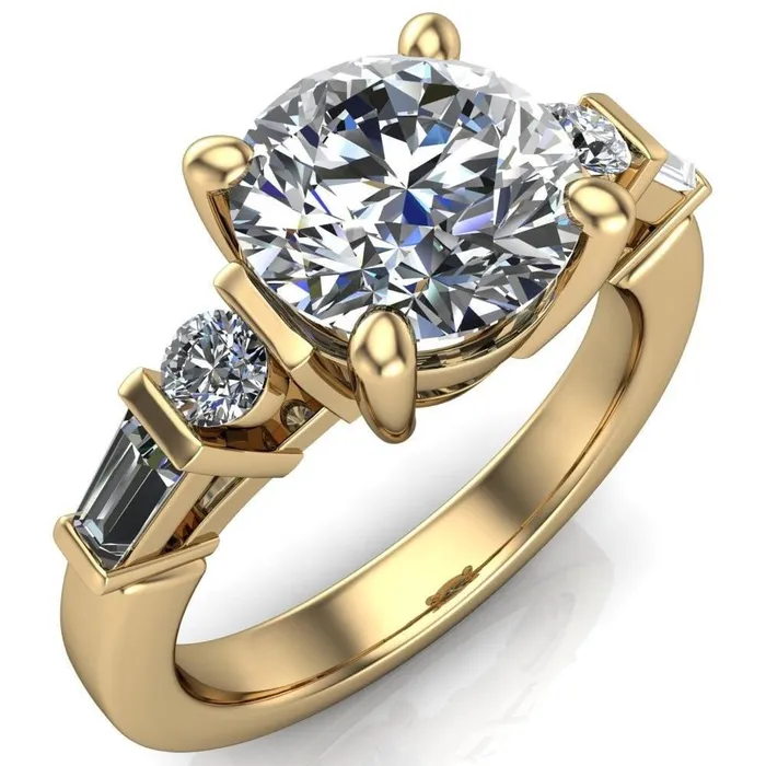 Rings Gale Round Center Stone 4 Prong Double Diamond Side Comfort Fit Ring Fire Brilliance 