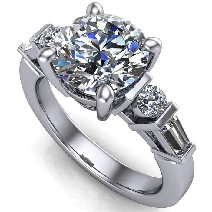 Rings Gale Round Center Stone 4 Prong Double Diamond Side Comfort Fit Ring Fire Brilliance 
