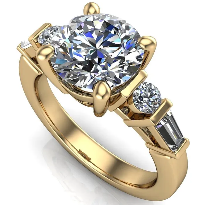 Rings Gale Round Center Stone 4 Prong Double Diamond Side Comfort Fit Ring Fire Brilliance 