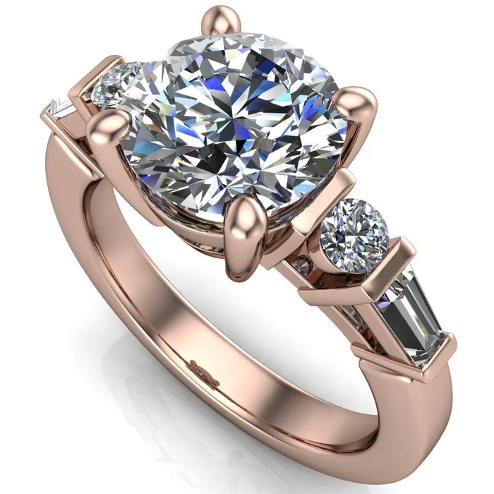 Rings Gale Round Center Stone 4 Prong Double Diamond Side Comfort Fit Ring Fire Brilliance 