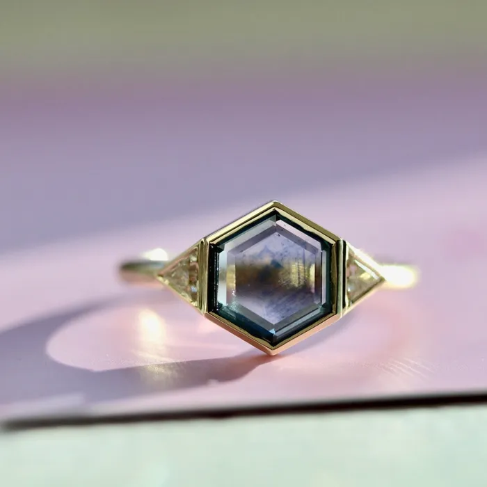 Rings Giddy Up Blue Hexagon Portrait Cut Montana Sapphire Ring Made By Gem Breakfast
