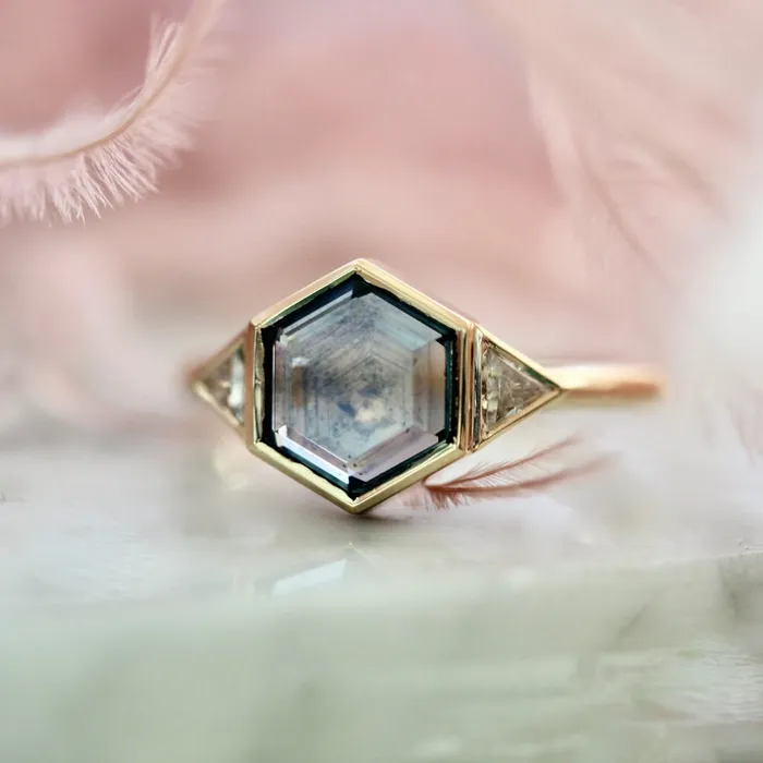 Rings Giddy Up Blue Hexagon Portrait Cut Montana Sapphire Ring Made By Gem Breakfast