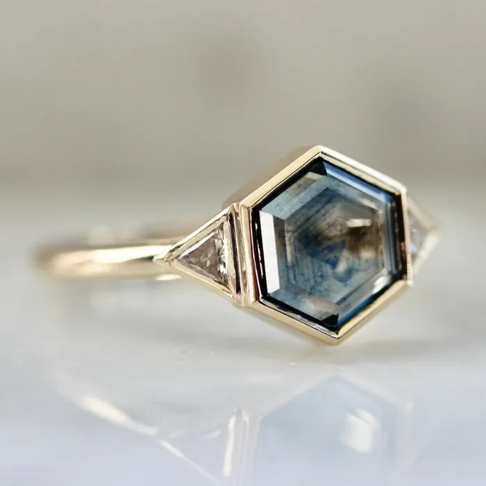 Rings Giddy Up Blue Hexagon Portrait Cut Montana Sapphire Ring Made By Gem Breakfast