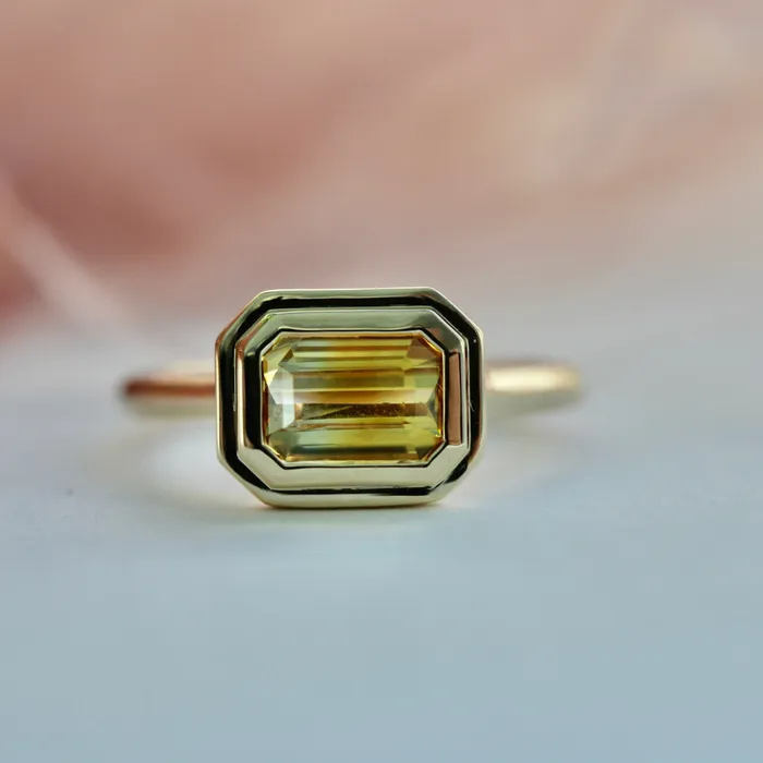 Rings Golden Ticket YellowWhite Emerald Cut Sapphire Ring Made By Gem Breakfast