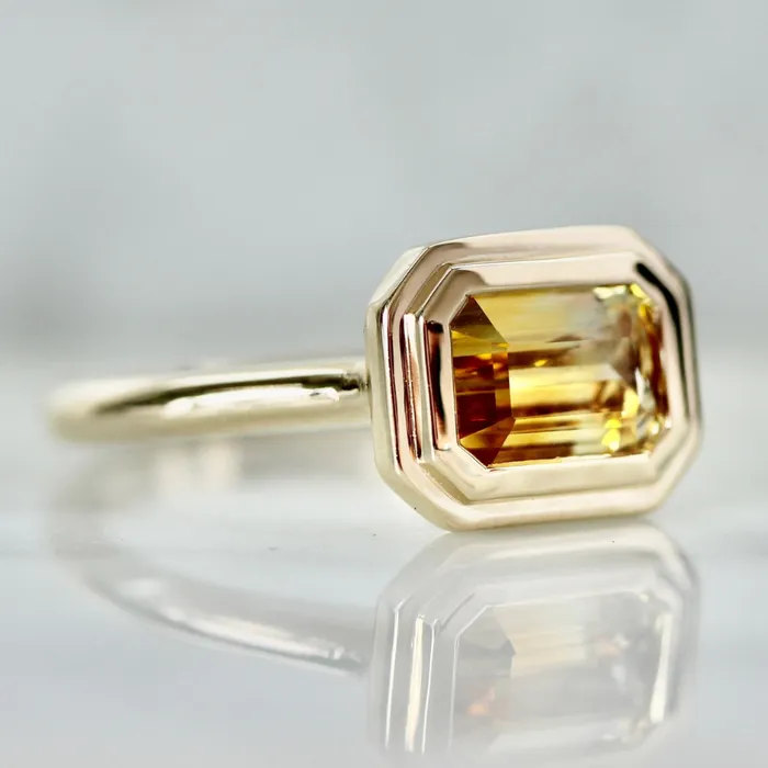 Rings Golden Ticket YellowWhite Emerald Cut Sapphire Ring Made By Gem Breakfast