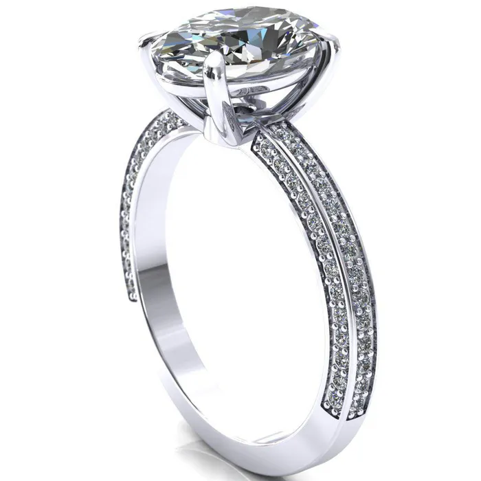 Rings Kailee Oval Center Stone 4 Prong 34 Eternity 3 Sided Diamond Shank Engagement Ring Fire Brilliance 