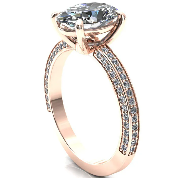 Rings Kailee Oval Center Stone 4 Prong 34 Eternity 3 Sided Diamond Shank Engagement Ring Fire Brilliance 
