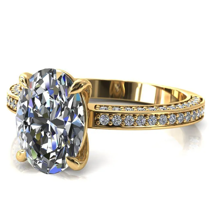 Rings Kailee Oval Center Stone 4 Prong 34 Eternity 3 Sided Diamond Shank Engagement Ring Fire Brilliance 