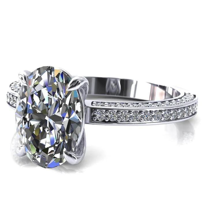 Rings Kailee Oval Center Stone 4 Prong 34 Eternity 3 Sided Diamond Shank Engagement Ring Fire Brilliance 