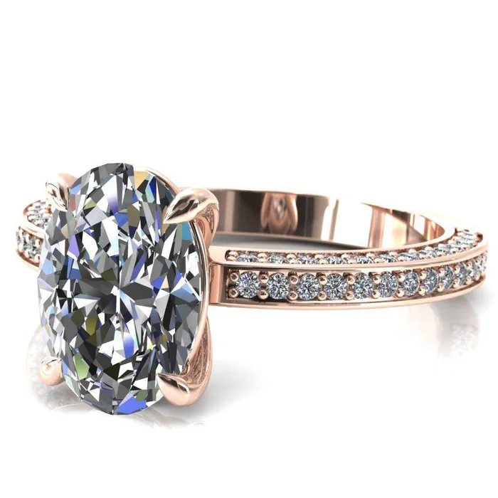 Rings Kailee Oval Center Stone 4 Prong 34 Eternity 3 Sided Diamond Shank Engagement Ring Fire Brilliance 