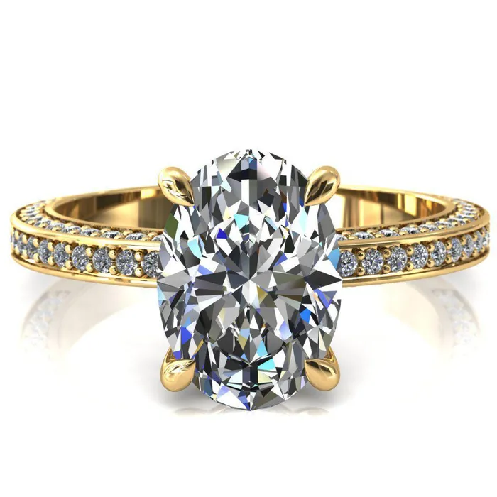 Rings Kailee Oval Center Stone 4 Prong 34 Eternity 3 Sided Diamond Shank Engagement Ring Fire Brilliance 
