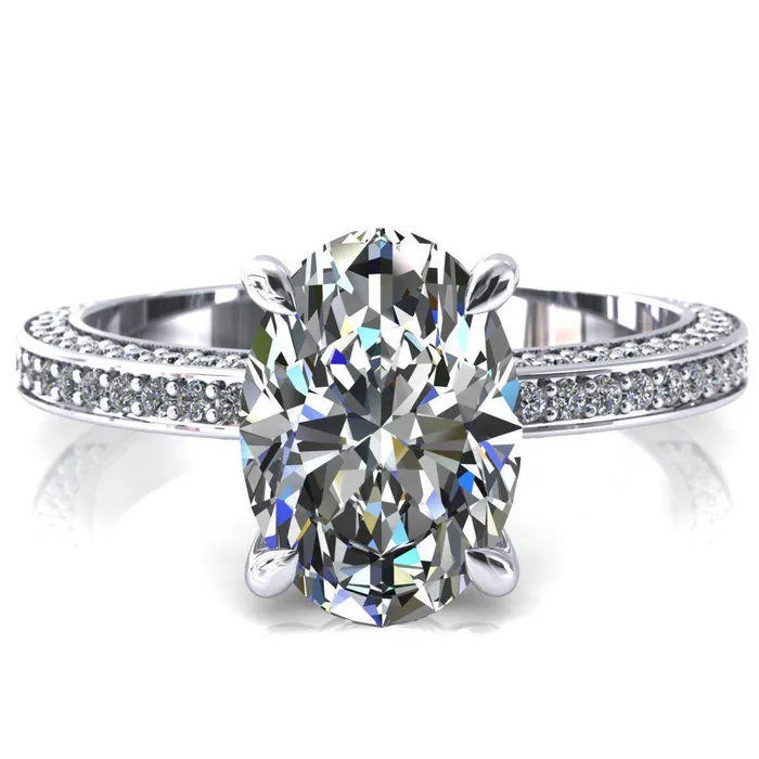Rings Kailee Oval Center Stone 4 Prong 34 Eternity 3 Sided Diamond Shank Engagement Ring Fire Brilliance 