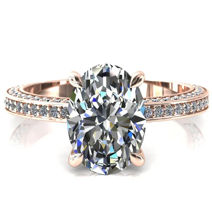 Rings Kailee Oval Center Stone 4 Prong 34 Eternity 3 Sided Diamond Shank Engagement Ring Fire Brilliance 