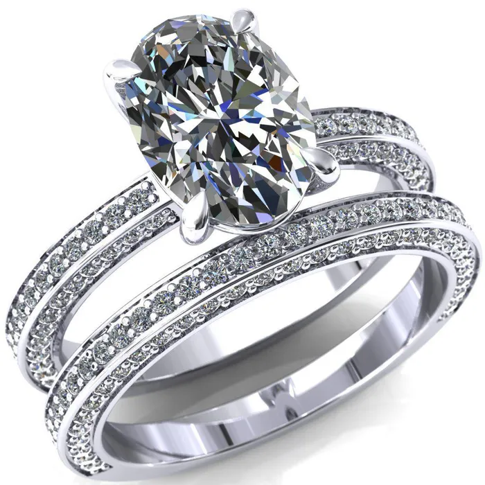 Rings Kailee Oval Center Stone 4 Prong 34 Eternity 3 Sided Diamond Shank Engagement Ring Fire Brilliance 