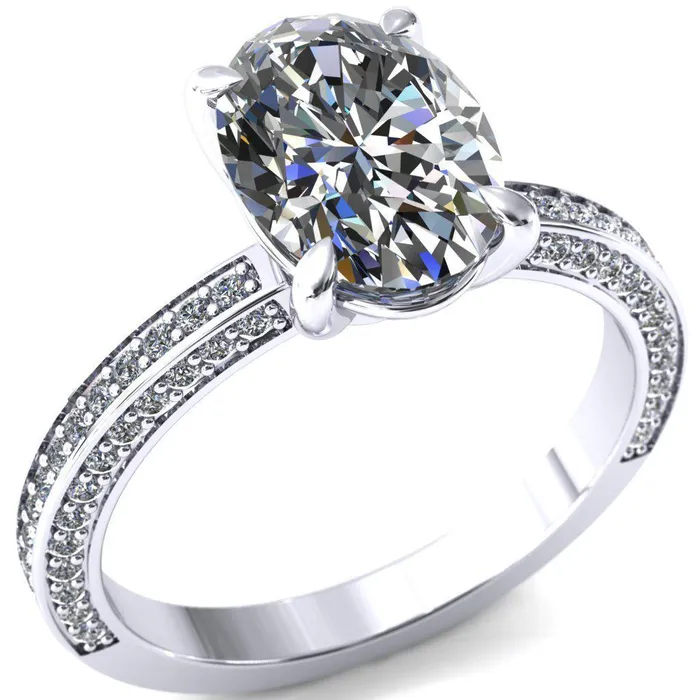 Rings Kailee Oval Center Stone 4 Prong 34 Eternity 3 Sided Diamond Shank Engagement Ring Fire Brilliance 