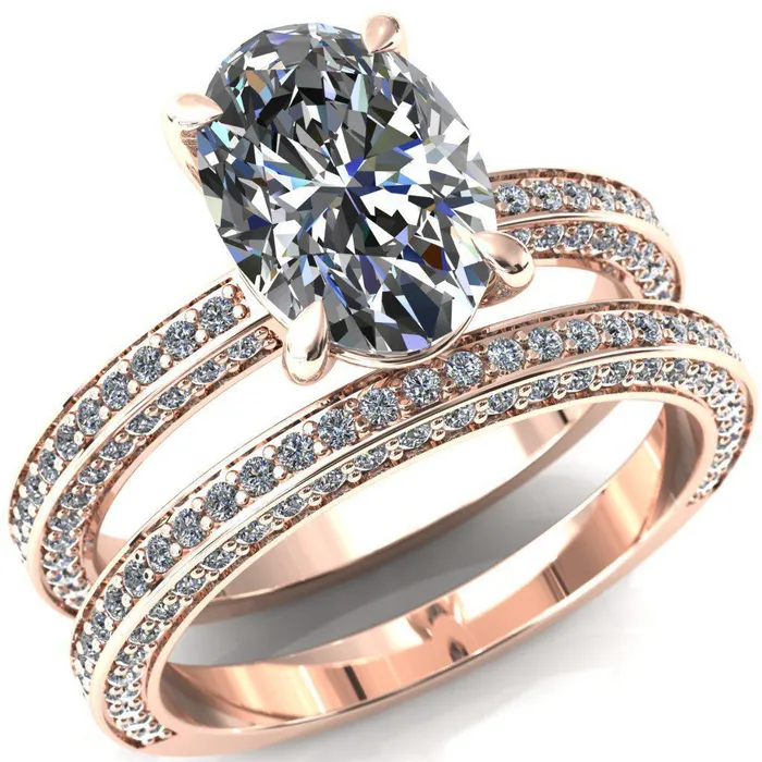Rings Kailee Oval Center Stone 4 Prong 34 Eternity 3 Sided Diamond Shank Engagement Ring Fire Brilliance 
