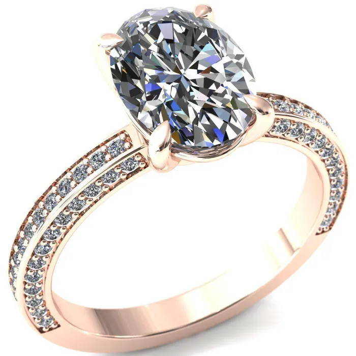 Rings Kailee Oval Center Stone 4 Prong 34 Eternity 3 Sided Diamond Shank Engagement Ring Fire Brilliance 