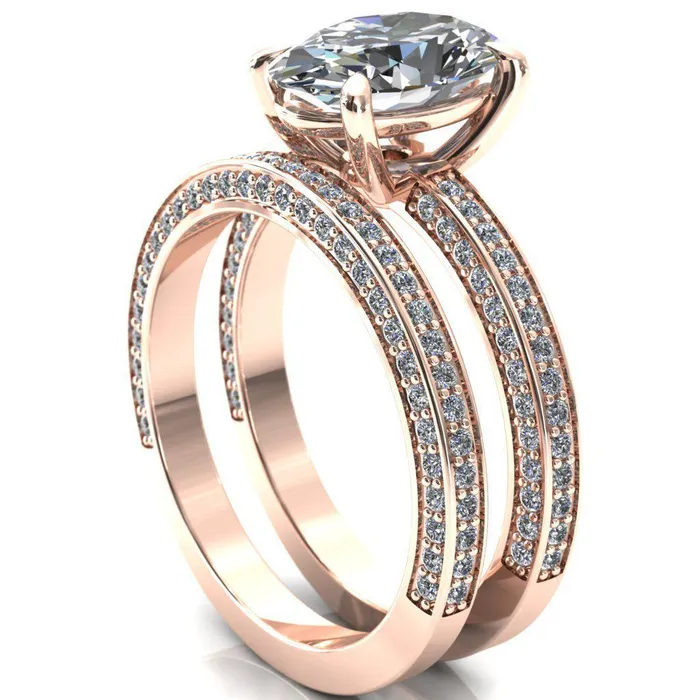 Rings Kailee Oval Center Stone 4 Prong 34 Eternity 3 Sided Diamond Shank Engagement Ring Fire Brilliance 