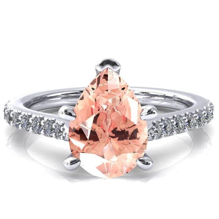 Rings Kelsy Pear Champagne Sapphire 5 Prong 34 Shared Scalloped Inverted Cathedral Ring Fire Brilliance Rings Kelsy Pear Champagne Sapphire 5 Prong 34 Shared Scalloped Inverted Cathedral Ring Fire Brilliance