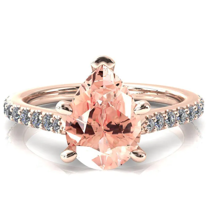 Rings Kelsy Pear Champagne Sapphire 5 Prong 34 Shared Scalloped Inverted Cathedral Ring Fire Brilliance 
