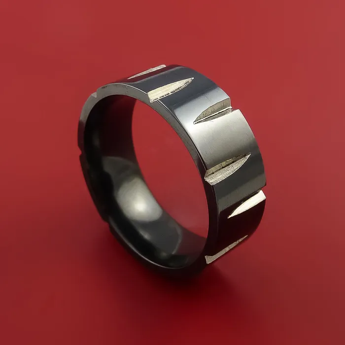 Rings Lashbrook Black Zirconium Wedge Cut Wedding Band Ring Made to Any Sizing and Finish 322