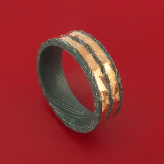 Rings Lashbrook Damascus Steel and Copper Rock Hammer Ring Custom Made