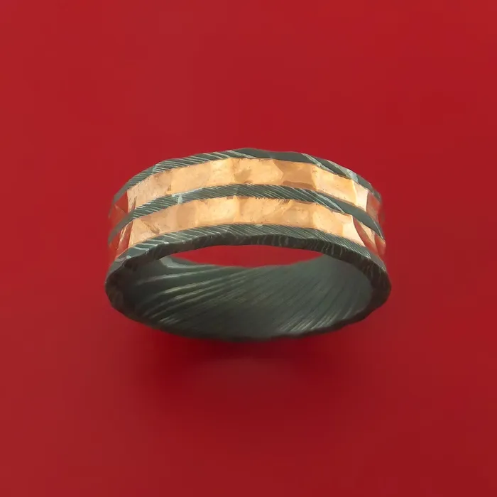 Rings Lashbrook Damascus Steel and Copper Rock Hammer Ring Custom Made