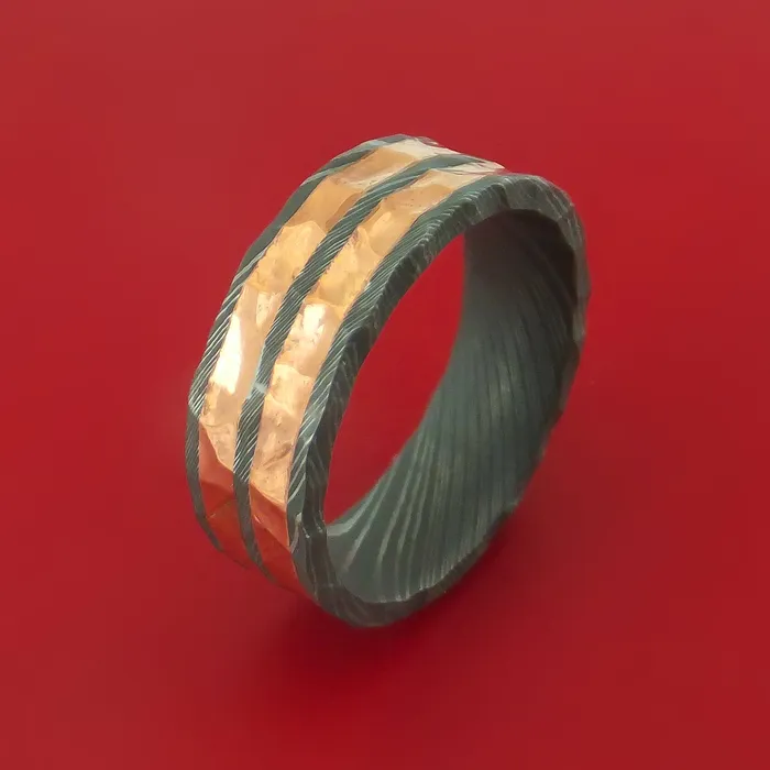 Rings Lashbrook Damascus Steel and Copper Rock Hammer Ring Custom Made