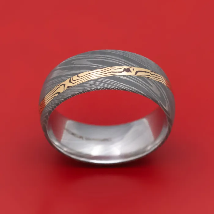 Rings Lashbrook Damascus Steel Ring With Diagonal Mokume Shakudo Inlay Custom Made Rings Lashbrook Damascus Steel Ring With Diagonal Mokume Shakudo Inlay Custom Made