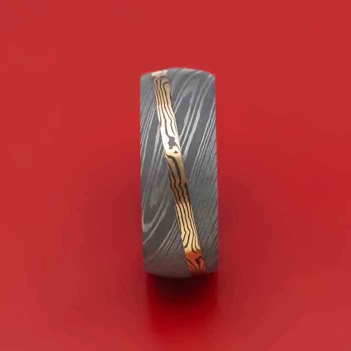 Rings Lashbrook Damascus Steel Ring With Diagonal Mokume Shakudo Inlay Custom Made Rings Lashbrook Damascus Steel Ring With Diagonal Mokume Shakudo Inlay Custom Made