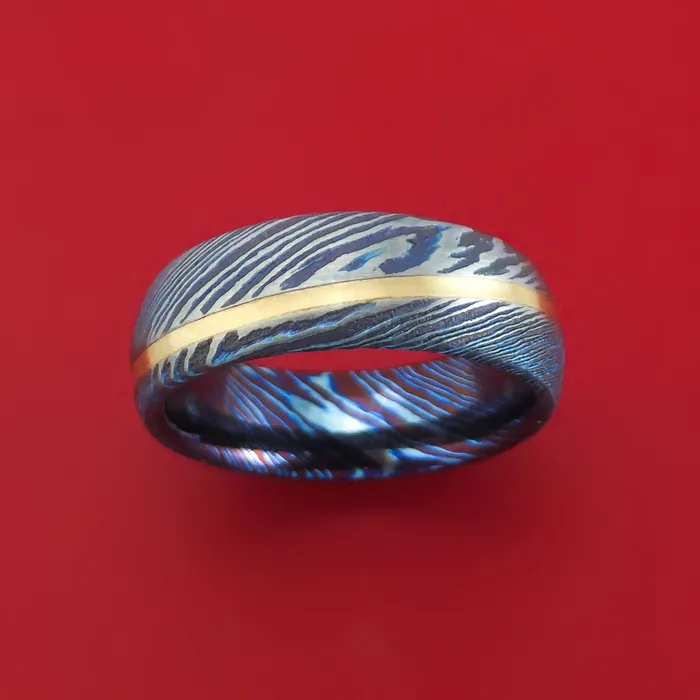 Rings Lashbrook KuroTi Twisted Titanium Etched and HeatTreated Ring with Angled 14K Gold Inlay Custom Made Band Rings Lashbrook KuroTi Twisted Titanium Etched and HeatTreated Ring with Angled 14K Gold Inlay Custom Made Band