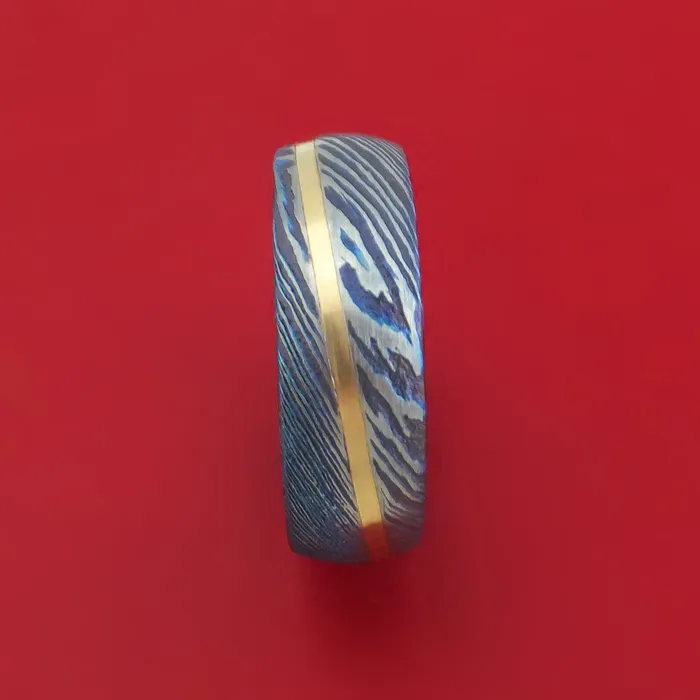 Rings Lashbrook KuroTi Twisted Titanium Etched and HeatTreated Ring with Angled 14K Gold Inlay Custom Made Band Rings Lashbrook KuroTi Twisted Titanium Etched and HeatTreated Ring with Angled 14K Gold Inlay Custom Made Band
