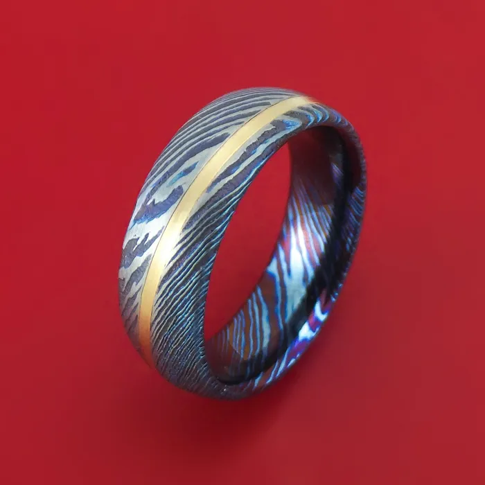 Rings Lashbrook KuroTi Twisted Titanium Etched and HeatTreated Ring with Angled 14K Gold Inlay Custom Made Band Rings Lashbrook KuroTi Twisted Titanium Etched and HeatTreated Ring with Angled 14K Gold Inlay Custom Made Band