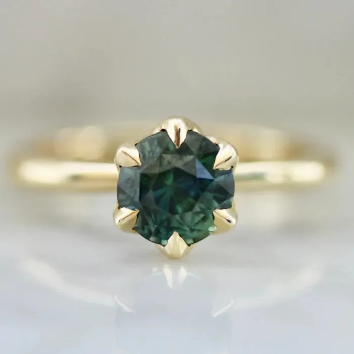 Rings Made By Gem Breakfast Faerie Circle Green Round Cut Sapphire Ring