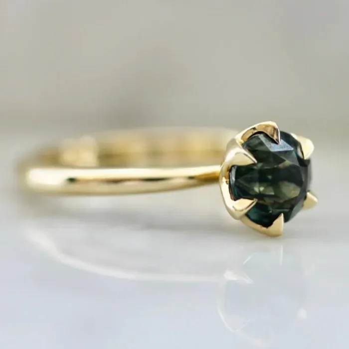 Rings Made By Gem Breakfast Faerie Circle Green Round Cut Sapphire Ring