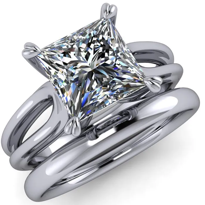 Rings Martha PrincessSquare Moissanite 4 Prong Split Shank Engagement Ring Fire Brilliance 