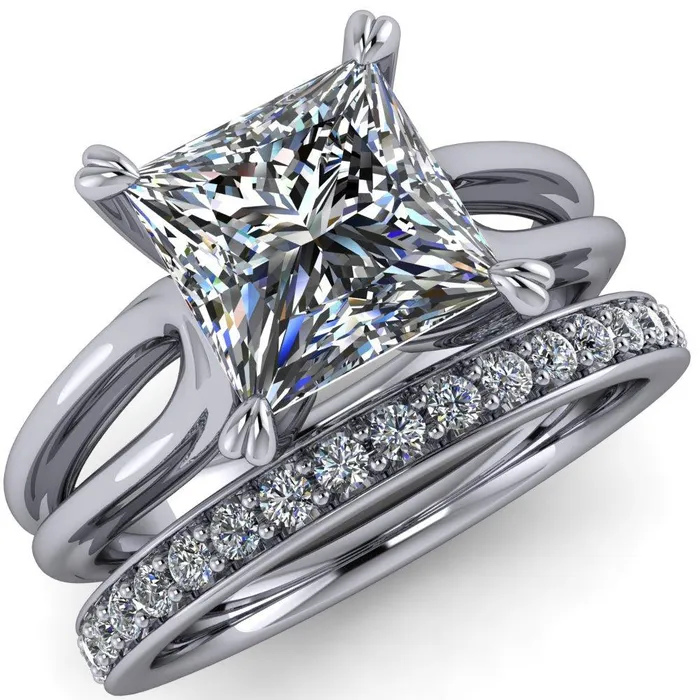 Rings Martha PrincessSquare Moissanite 4 Prong Split Shank Engagement Ring Fire Brilliance 