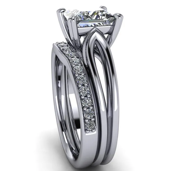 Rings Martha PrincessSquare Moissanite 4 Prong Split Shank Engagement Ring Fire Brilliance 