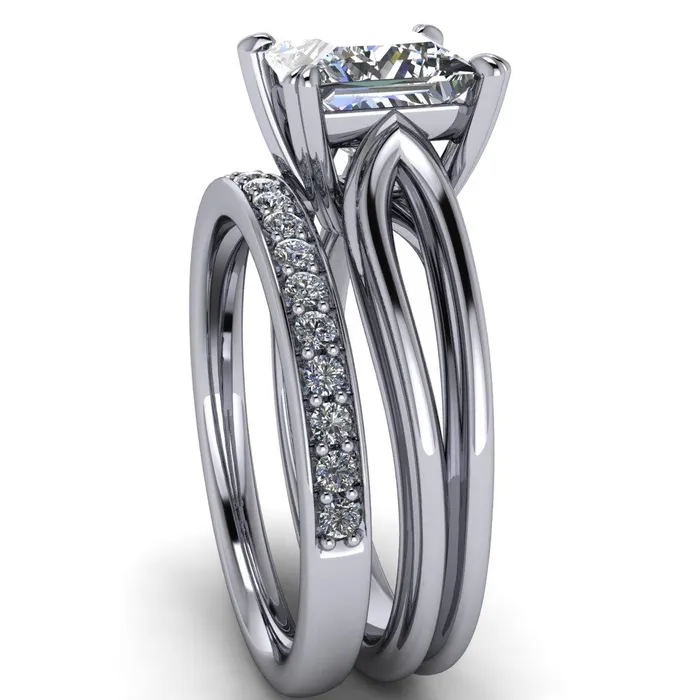 Rings Martha PrincessSquare Moissanite 4 Prong Split Shank Engagement Ring Fire Brilliance 